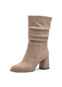 Stiefel Tamaris, Damen, Gr. 37, Synthetik Textil, beige (taupe), Veloursleder, unifarben, Schuhe Stiefel, Blockabsatz, Kurzstiefel mit Rei&szlig;verschluss, in veganer Verarbeitung