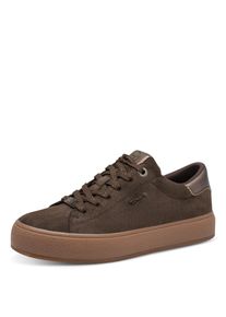 Plateausneaker Tamaris, Damen, Gr. 40, Textil, braun (dunkelbraun kombiniert), Nubuklederimitat, schimmernd, unifarben mit Farbeinsatz, Schuhe Plateausneaker, Freizeitschuh, Halbschuh, Schn&uuml;rer mit Kontrastbesatz