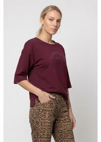 Sweatshirt monari "Sweatshirt Schmuck", Damen, Gr. 46, bunt (dkbordeaux), Sweatware, Obermaterial: 55% Polyester, 38% Viskose, 7% Elasthan, unifarben, regular fit taillenbedeckt, Rundhals, eingesetzt gerader Abschluss, Sweatshirts Sweatshirt, Regular fit mit Rundhalsausschnitt