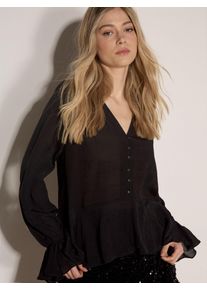 Klassische Bluse Apricot "Bluse mit strukturiertem Peplum-Saum", Damen, Gr. 16, schwarz, gewebt, , Modisch, normal, V-Ausschnitt, Fl&uuml;gel&auml;rmel, Blusen Klassische Bluse, Knopfleiste