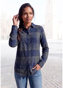 Hemdbluse Lascana "aus weichem Flanell mit Karomuster", Damen, Gr. 42, grau (blau, grau, kariert), Web, Obermaterial: 100% Baumwolle, kariert, figurumspielend h&uuml;ftbedeckend, ohne Ausschnitt, mit Riegel 1-Knopf-Manschette, Blusen Hemdbluse, l&auml;ssiges Karohemd, Karobluse aus Baumwolle, Westernbluse, Flanellhemd, Topseller