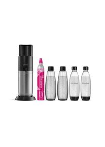 Wassersprudler SodaStream "DUO Wassersprudler titan, Vorteilspack XL", silber (dunkelgrau), B:19cm H:44,5cm T:36,5cm, Kunststoff, Wassersprudler, Wassersprudler, Glas- und Kunststoffflaschen nutzbar, DUO-Paket mit 4 Flaschen