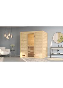 Sauna Weka "Massivholzsauna VALIDA 2", beige (natur), Saunaofen, integrierte Steuerung, 5,4 kW, Saunen, Sauna, Blockbohlen, moderne Ganzglast&uuml;r