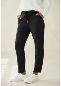 Schlupfhose Lascana "in bequemer Passform und b&uuml;gelfreiem Material", Damen, Gr. 46, N-Gr, schwarz, Jersey, Obermaterial: 95% Polyester, 5% Elasthan, unifarben, figurumspielend kn&ouml;chellang, Hosen Schlupfhose, aus glatter Jerseyqualit&auml;t, leichte Sommerhose mit Taschen, b&uuml;gelfrei, Topseller