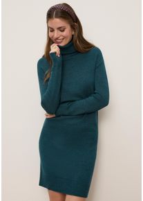 Strickkleid Tamaris "mit Rollkragen, aus Viskosemischung", Damen, Gr. 42, N-Gr, gr&uuml;n (petrol m&eacute;lange), Strick, Obermaterial: 50% Viskose, 28% Polyester, 22% Polyamid, meliert, unifarben, Basic, figurumspielend mini, B&uuml;ndchen, Kleider Strickkleid, in moderner Mini-L&auml;nge