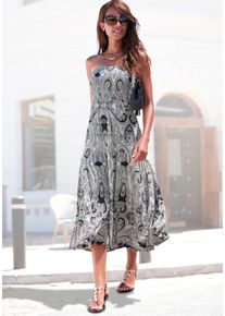 2-in-1-Kleid Lascana "als Rock oder Kleid tragbar, gesmocktes Oberteil", Damen, Gr. 38, N-Gr, ohne &Auml;rmel, Jersey, schwarz (schwarz, creme bedruckt), Jersey, Obermaterial: 100% Viskose, Paisley, bedruckt, figurumspielend kniebedeckend, ohne Ausschnitt, Kleider 2-in-1-Kleid, Sommerkleid mit Alloverprint, Bandeaukleid, Jerseyrock, Maxirock