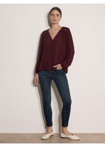 Spitzenbluse Apricot "H&auml;kelbluse mit Schimmereffekt", Damen, Gr. L (40), rot (burgund), gewebt, , Modisch, normal, V-Ausschnitt, &Auml;rmelb&uuml;ndchen, Blusen Spitzenbluse, mit R&uuml;schenbesatz