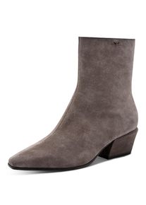 Stiefelette Tamaris, Damen, Gr. 36, Synthetik Textil, grau (taupe), Veloursleder, unifarben, Basic, Schuhe Stiefelette, Blockabsatz, Cowboystiefelette mit T-Logoverzierung