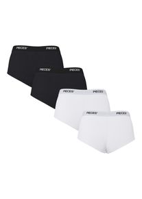 Hipster Pieces "PCLOGO LADY 4 PACK SOLID NOOS BC", Damen, Gr. M, 4 Stk., Jersey, schwarz-wei&szlig; (schwarz pack:4 pack with blk, blk, wei&szlig;, wei&szlig;), Jersey, Obermaterial: 95% Baumwolle, 5% Elasthan, unifarben mit Farbeinsatz, figurbetont, Unterhosen Hipster, Baumwollmischung