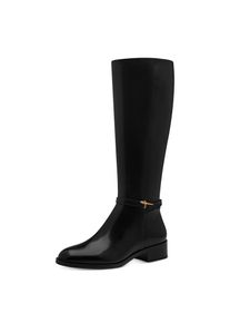 Stiefel Tamaris, Damen, Gr. 41, w&auml;rmend, Normalschaft, schwarz, Leder, unifarben, Schuhe Stiefel, Blockabsatz, Langschaftstiefel mit T-Logoelement