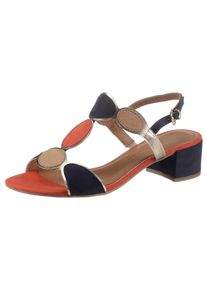 Sandalette Marco Tozzi, Damen, Gr. 41, Textil, blau (navy, kombiniert), Lederimitat, Textil, kontrastfarbene Details, Schuhe Sandalette, Blockabsatz, Sommerschuh, Riemchensandale mit verstellbarer Schnalle