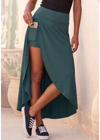 Maxirock Lascana "mit integrierter Shorts und kleiner Tasche", Damen, Gr. 46, blau (petrol), Jersey, Obermaterial: 95% Viskose, 5% Elasthan, unifarben, figurumspielend kn&ouml;chellang, R&ouml;cke Maxirock, langer Strandrock, luftiger Sommerrock mit Shorts, Jerseyrock, Topseller