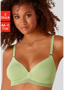 Bralette-BH "BH ohne B&uuml;gel, Baumwoll-BH, Triangel-BH", Damen, Gr. 80, Cup B, gr&uuml;n (mint, wei&szlig;), Trikot, Obermaterial: 95% Baumwolle, 5% Elasthan, PETITE FLEUR BY LASCANA, Basic, BHs Bralette-BH, aus weicher Baumwollqualit&auml;t, bequemer BH