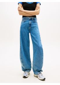 Loose-fit-Jeans Tommy Jeans "ELLA MID BARREL BJ4138", Damen, Gr. 30, L&auml;nge 28, blau (denim medium), Denim/Jeans, Obermaterial: 99% Baumwolle, 1% Elasthan, loose fit lang, Jeans Loose-fit-Jeans, aus Baumwoll-Denim mit Stretch