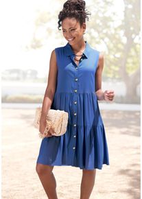 Sommerkleid Vivance "aus gewebter Viskose, A-Linien-Kleid", Damen, Gr. 46, N-Gr, ohne &Auml;rmel, Web, blau (royalblau), Web, Obermaterial: 100% Viskose, unifarben, figurumspielend kniefrei, ohne Ausschnitt, Kleider Sommerkleid, Blusenkleid mit Knopfleiste, Hemdblusenkleid, Tunikakleid, Strandkleid
