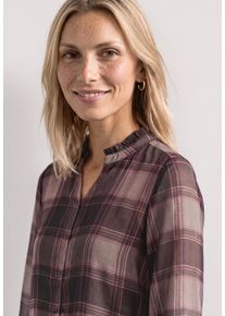 Langarmbluse Street One, Damen, Gr. 46, braun (sanded amber), Web, Obermaterial: 100% Polyester. Futter: 100% Modal, kariert, l&auml;ssig geschnitten h&uuml;ftbedeckend, V-Ausschnitt, elastischer Bund, Blusen Langarmbluse, Tunika-Chiffon-Bluse mit Split Neck im Karo-Look / R&uuml;schendetails