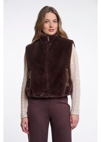 Rino & Pelle Fellweste RINO & PELLE, Damen, Gr. 42, coffee roast, Web, Obermaterial: 100% Polyester. Futter: 100% Polyester, unifarben, normal taillenlang, Rundhals, Westen Fellweste, Teddyweste mit Stehkragen