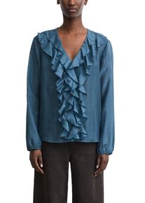 Langarmbluse comma, Damen, Gr. 44, stargazer blau, Web, Obermaterial: 75% Viskose, 25% Polyamid, unifarben, regular fit h&uuml;ftbedeckend, V-Ausschnitt, elastischer Bund, Blusen Langarmbluse, Leicht transparente Jacquard-Bluse mit R&uuml;schen