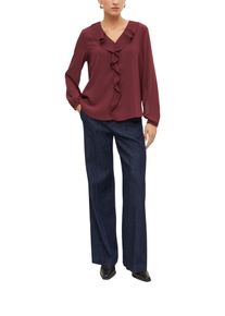 Langarmbluse s.Oliver BLACK LABEL, Damen, Gr. 38, rot (maroon rot), Web, Obermaterial: 100% Polyester, unifarben, bequem h&uuml;ftbedeckend, V-Ausschnitt, elastischer Bund, Blusen Langarmbluse, mit Volant-Verzierung am V-Ausschnitt
