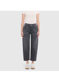 Relax-fit-Jeans MAC "BOBBIE", Damen, Gr. 38, L&auml;nge 27, grau (dunkelgrau basic wash (l&auml;nge 27)), Denim/Jeans, Obermaterial: 88% Baumwolle, 10% Polyester, 2% Elasthan, barrel fit 7/8-L&auml;nge, Jeans Relax-fit-Jeans, Barrel Jeans mit modernen Naht-Details