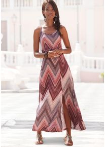 Midikleid Lascana "mit sommerlichem Print und Schlitz, Jerseykleid", Damen, Gr. 42, N-Gr, rot (sand, bordeaux), Jersey, Obermaterial: 100% Viskose, bedruckt, figurbetont ca. Mitte Wade, Rundhals, Kleider Midikleid, leichtes Sommerkleid, Strandkleid, Spaghettikleid mit geraffter Taille, Topseller