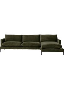 Ecksofa Andas "Welland, L-Form", gr&uuml;n (khaki), B:290cm H:84cm T:171cm, Luxus-Microfaser weich (100% Polyester);Samtvelours (100% Polyester), Sofas, Ecksofa, mit schwarzen Metallf&uuml;&szlig;en, mit Federf&uuml;llung im Sitz- und R&uuml;ckenkissen