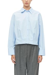 Langarmbluse s.Oliver, Damen, Gr. 38, blau (blau haze), Web, Obermaterial: 100% Baumwolle, unifarben, bequem h&uuml;ftlang, Rundhals, 1-Knopf-Manschette, Blusen Langarmbluse, Kurz gechnitten / Raffung am Saum / Baumwolle
