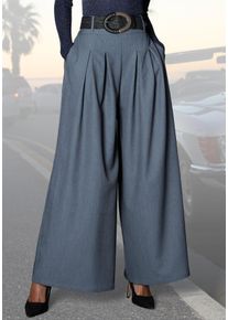 Hosenrock Lascana "mit weitem Bein und Bundfalten, elastischer Bund", Damen, Gr. 46, grau (graublau), Web, Obermaterial: 80% Polyester, 18% Viskose, 2% Elasthan. Taschenbeutel: 100% Polyester, unifarben, figurumspielend bodenlang, R&ouml;cke Hosenrock, mit G&uuml;rtelschlaufen, weite Anzughose, Stoffhose, Business chic, Topseller