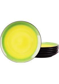 Speiseteller Creatable "Hot, Teller-Set, 6-tlg.", gelb (schwarz, gr&uuml;n, gelb), Steinzeug, Speiseteller, Speiseteller, Moderne Coupeform, au&szlig;ergew&ouml;hnliches Design