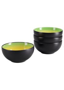 Sch&uuml;ssel Creatable "Hot, Buddha Bowl, 4-tlg.", schwarz (schwarz, gr&uuml;n, gelb), B:24cm H:23cm T:24cm &Oslash;:17,5cm, Steinzeug, Sch&uuml;sseln, Sch&uuml;ssel, Moderne Coupeform, au&szlig;ergew&ouml;hnliches Design
