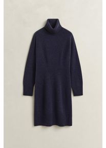 Strickkleid Gant "WOOL CASHMERE ROLLNECK", Damen, Gr. XXL, N-Gr, Langarm, Strick, blau (evening blau), Strick, Obermaterial: 90% Wolle, 10% Kaschmir, regular fit knieumspielend, Rippb&uuml;ndchen, Kleider Strickkleid