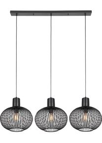TRIO LEUCHTEN Pendelleuchte "GILA, 3-flammige H&auml;ngelampe, Gitter Optik Metall exkl 3x E27 max 10W", schwarz (schwarz matt), 3, H: 150cm, 1 Stk., Leuchten, 120cm breit, H&ouml;he bis 150cm einstellbar, H&auml;ngeleuchte K&uuml;che Wohnzimmer, Pendelleuchte