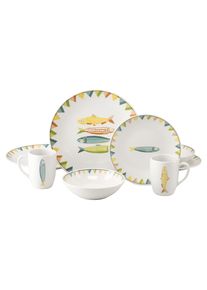 Kombiservice Creatable "Sardinhas, Geschirr-Set, 8-tlg.", bunt (pastell), 8, Steinzeug, Geschirr-Sets, Kombiservice, Hochwertiges Steinzeug, Zentrales Sardinen-Motiv