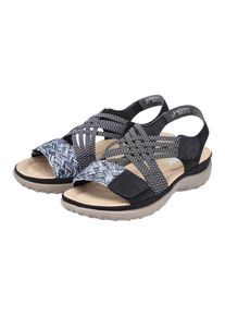 Riemchensandale Rieker, Damen, Gr. 43, Synthetik, schwarz, Lederimitat, Schuhe Riemchensandale, Sommerschuh, Sandalette, Keilabsatz, mit geflochtener Bandage