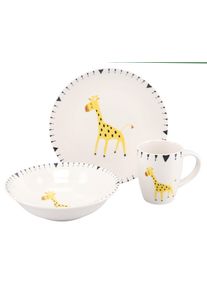 Kindergeschirr-Set Creatable "Safari Giraffe, Kinder Set 3-tlg.", wei&szlig; (natur, bunt), 3, Steinzeug, Geschirr-Sets, Kindergeschirr-Set, gezeichnete Tiermotive, skandinavischer Stil, Ethno-Style Motive