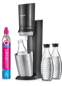 Wassersprudler SodaStream "Crystal 3.0 - Vorteilspack", grau (titanfarben), B:29cm H:45cm T:20cm, Kunststoff, Wassersprudler, Wassersprudler, mit Quick Connect CO2-Zylinder und 3x Glaskaraffe 0,7 L