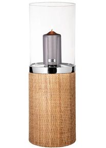Windlicht Fink "CATANIA", braun (braun, silberfarben), H:58cm &Oslash;:20cm, Edelstahl, Geflecht Rattan, Glas, Kerzenhalter, Windlicht, aus Edelstahl, Glas und Rattan