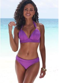 Triangel-Bikini Lascana "Toni", Damen, Gr. 44, Cup C, lila, Microfaser, Recycling-Polyamid, unifarben, Bikini-Sets Triangel-Bikini, mit goldfarbenen Accessoires