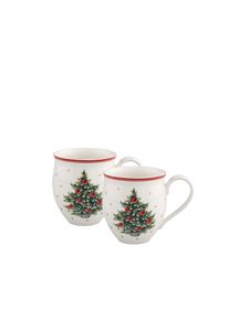 Becher VILLEROY & BOCH "Toy's Delight Becher mit Henkel Set 2-tlg., Tannenbaum", wei&szlig; (rot, wei&szlig;), H:10,1cm &Oslash;:9,6cm, Porzellan, Trinkgef&auml;&szlig;e, Becher, Premium Porzellan