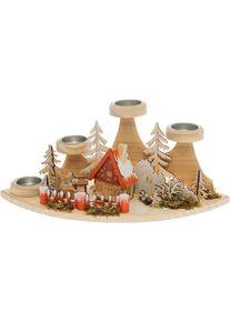 Teelichthalter OTTO HOME "Weihnachtsdeko, Winterlandschaft aus Holz mit H&auml;usern, Rehen, Hirsche", rot, B:14,5cm H:17cm T:36,5cm, Holzwerkstoff, Kerzenhalter, Teelichthalter, Adventskerzenhalter klassisch natur-rot oder schlicht wei&szlig;