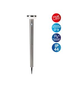 LED Solarleuchte N&Auml;VE "Norcia", silber (silberfarben), B:12,5cm H:80cm L:12,5cm &Oslash;:12,5cm, Leuchten, LED Solarleuchte, inkl. D&auml;mmerungssensor, Bewegungsmelder, Druckschalter, LED warmwei&szlig;