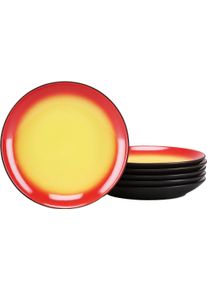 Dessertteller Creatable "Hot, Teller-Set, 6-tlg.", gelb (schwarz, rot, gelb), Steinzeug, Speiseteller, Dessertteller, Moderne Coupeform, au&szlig;ergew&ouml;hnliches Design