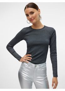 V&eacute;ro Moda Langarmshirt VERO MODA "VMCHLOE LUREX LS SHORT TOP JRS NOOS", Damen, Gr. M, grau (schwarz detail:silber lurex), Jersey, Obermaterial: 74% Baumwolle, 22% metallisierte Fasern, 4% Elasthan, Glitzermuster, normal, Rundhals, Shirts Langarmshirt, Baumwollmischung, Glitzer-Effekt