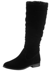 Stiefel Tamaris, Damen, Gr. 40, Textil, Normalschaft, schwarz, Veloursleder, unifarben, Schuhe Stiefel, mit modischen Faltungen am Schaft, Topseller
