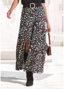 Maxirock Lascana "mit Schlitz vorne seitlich und Alloverdruck", Damen, Gr. 36, bunt (schwarz bedruckt), Jersey, Obermaterial: 100% Viskose, bedruckt, gebl&uuml;mt, figurumspielend lang, R&ouml;cke Maxirock, langer Sommerrock, luftiger Jerseyrock, bequemer Rock mit Gummibund, Topseller