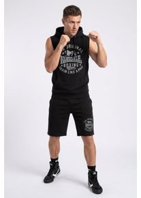 Trainingsanzug Lonsdale "SHOTLEY", Herren, Gr. XL, schwarz (schwarz, grau), Obermaterial: 60% Baumwolle, 40% Polyester, Sportanz&uuml;ge Trainingsanzug, zweiteiliges Set, &auml;rmelloser Hoodie und Shorts, aus Fleecestoff