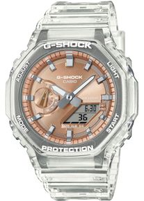 Chronograph Casio G-SHOCK, transparent (transparent, ros&eacute;goldfarben, ros&eacute;goldfarben), Armbanduhren, Damen, transparent, Chronograph, Quarzuhr,Armbanduhr,Herrenuhr, digital,bis 20bar wasserd. Resinarmband
