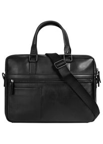 Aktentasche Bugatti "Bugatti Herren, Damen JOEL echt Leder", Gr. B/H/T: 36cm x 26cm x 8cm onesize, schwarz, Leder, leicht gl&auml;nzend, unifarben, Taschen Aktentasche, echt Leder