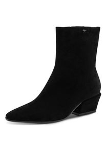 Stiefelette Tamaris, Damen, Gr. 38, Synthetik Textil, schwarz, Veloursleder, unifarben, Basic, Schuhe Stiefelette, Blockabsatz, Cowboystiefelette mit T-Logoverzierung