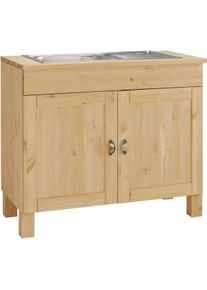 Sp&uuml;lenschrank Home Affaire "Oslo", beige (natur gebeizt, gewachst), B:100cm H:85cm T:50cm, Massivholz, Schr&auml;nke, Sp&uuml;lenschrank, 100 cm breit, in 2 Tiefen, inklusive Einbausp&uuml;le aus Edelstahl